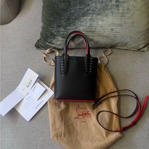 Christian Louboutin Black Mini Leather Tote with Red Trim